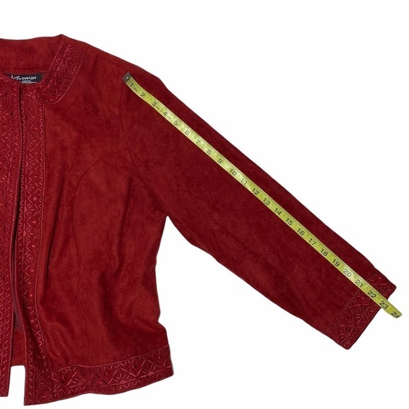K Woman Red Faux Suede Embellished Open Jacket - Picture 9 of 12